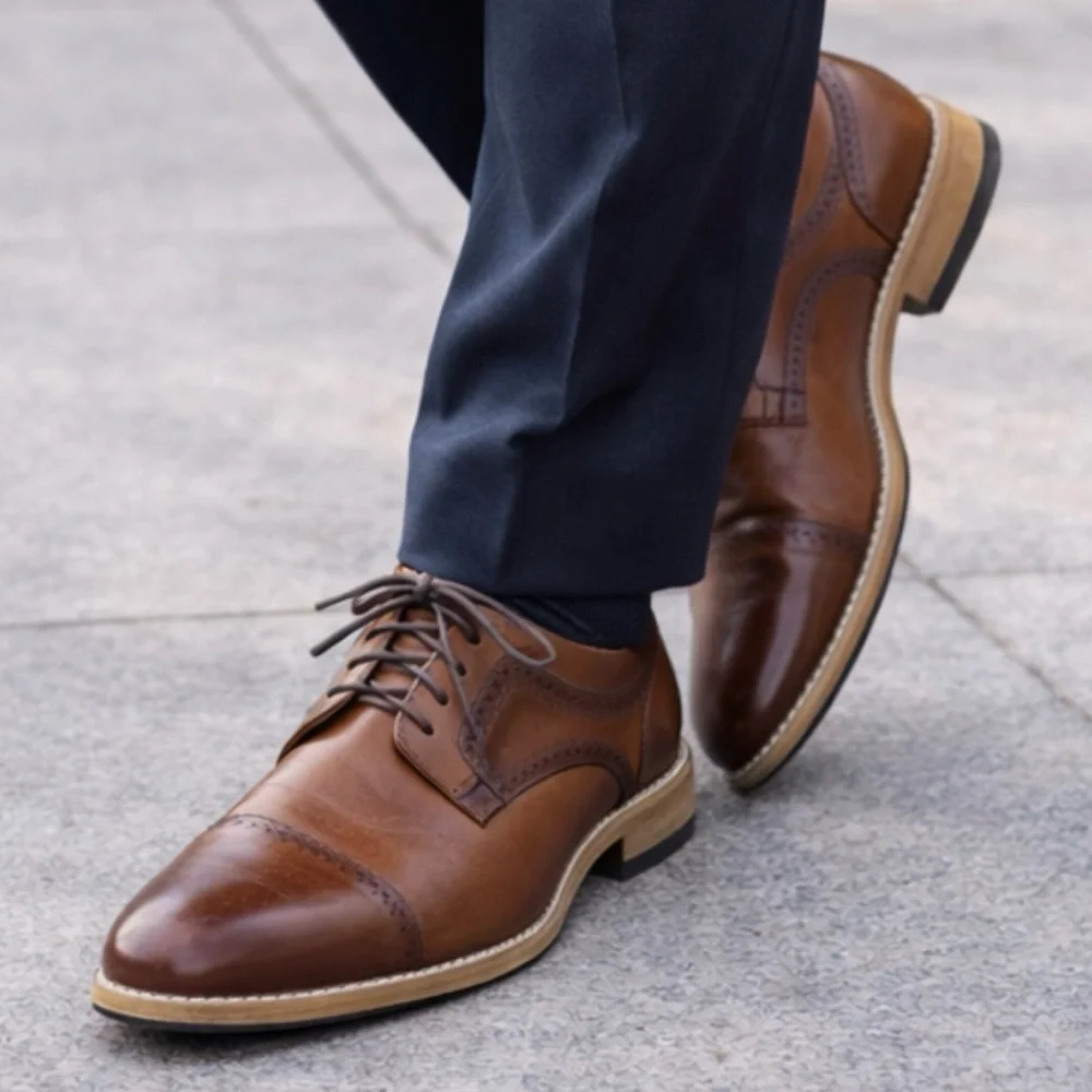 Stacy Adams Brown Leather Wingtip Derby Shoes